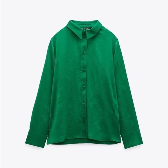 NWT ZARA Floral Jacquard Top Green Size S | 1971/060/500 - Picture 4 of 12